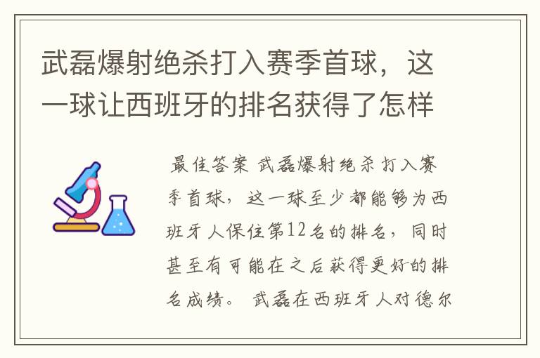 武磊爆射绝杀打入赛季首球,这一球让西班牙的排名获得了怎样的提升?