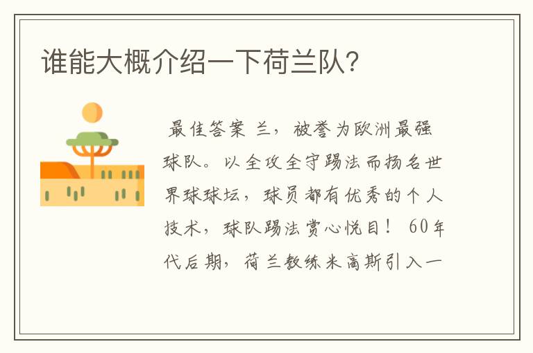 谁能大概介绍一下荷兰队?