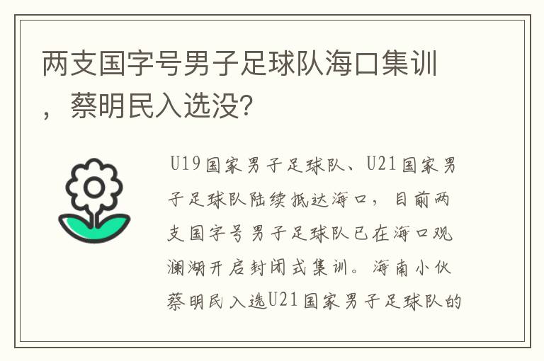 两支国字号男子足球队海口集训,蔡明民入选没?
