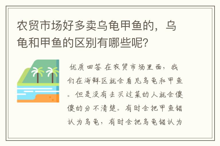 农贸市场好多卖乌龟甲鱼的,乌龟和甲鱼的区别有哪些呢?
