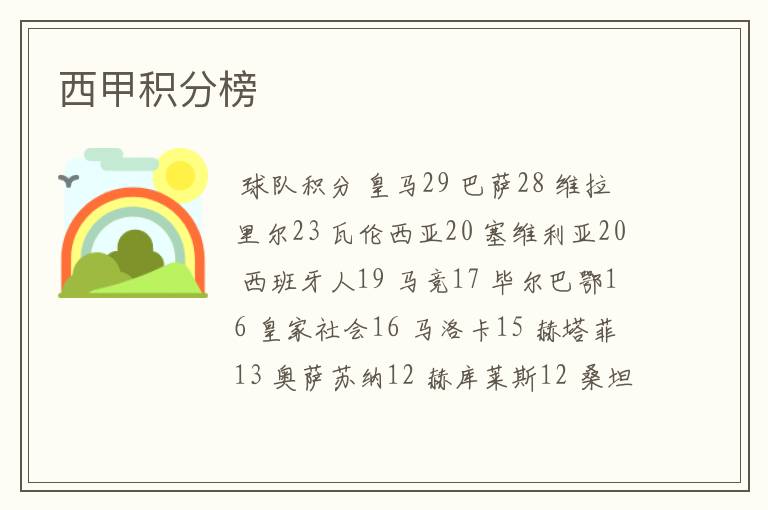 西甲积分榜