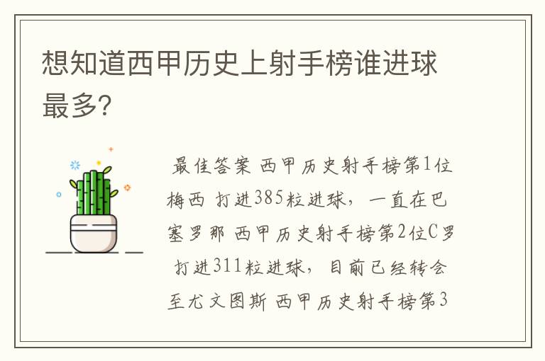 想知道西甲历史上射手榜谁进球最多?