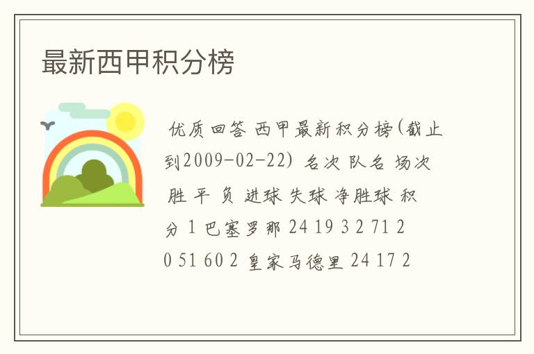 最新西甲积分榜