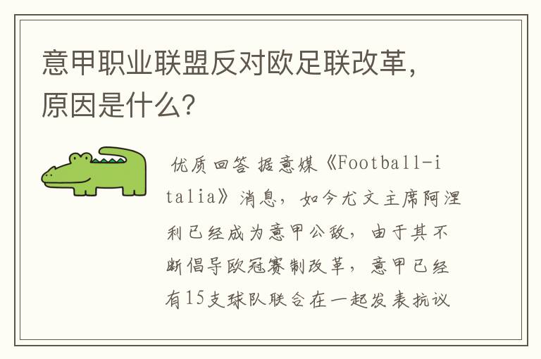 意甲职业联盟反对欧足联改革,原因是什么?
