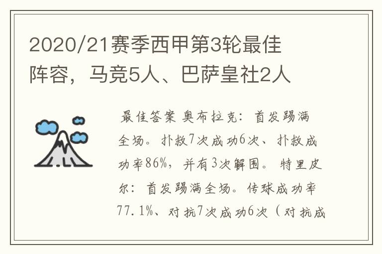 2020/21赛季西甲第3轮最佳阵容,马竞5人、巴萨皇社2人