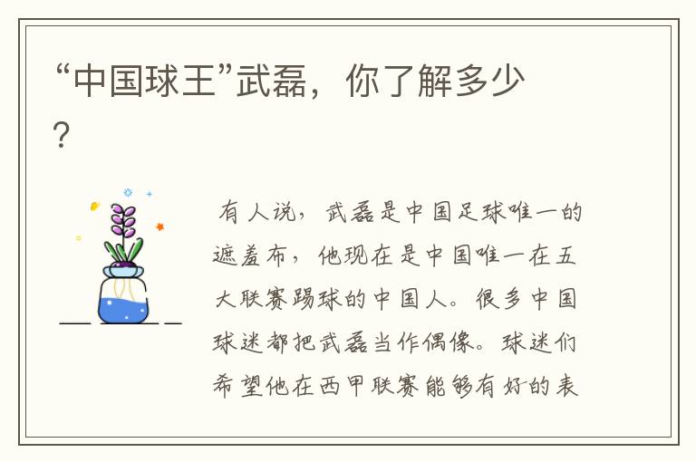 “中国球王”武磊,你了解多少?