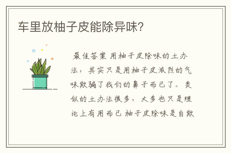 车里放柚子皮能除异味?