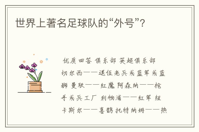世界上著名足球队的“外号”?
