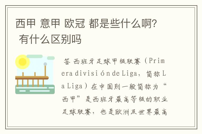 西甲 意甲 欧冠 都是些什么啊? 有什么区别吗
