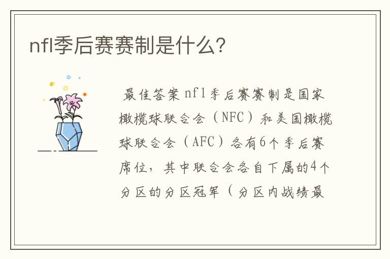 nfl季后赛赛制是什么?