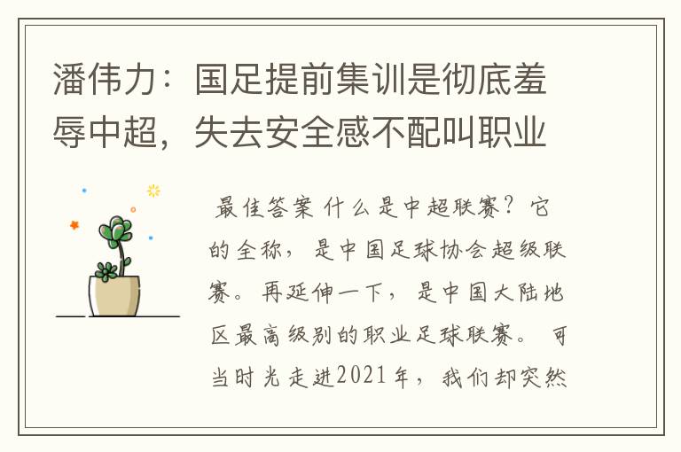 潘伟力:国足提前集训是彻底羞辱中超,失去安全感不配叫职业足球