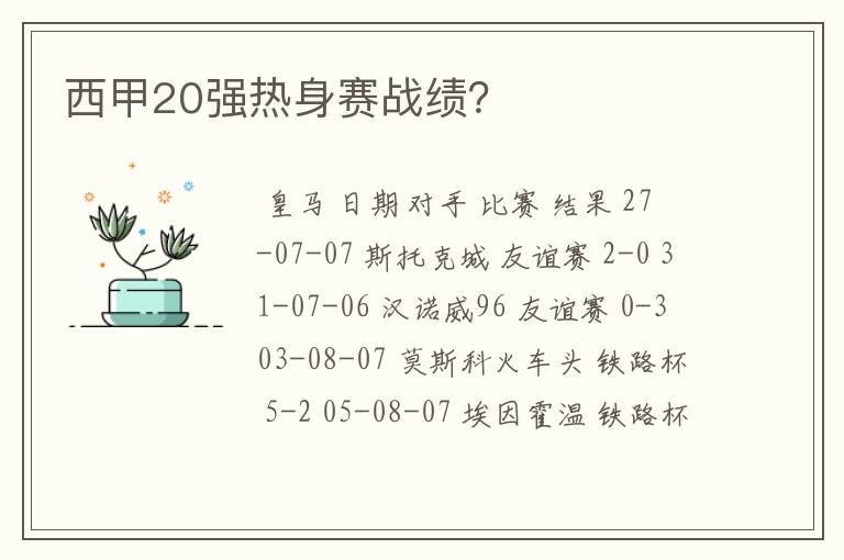 西甲20强热身赛战绩?