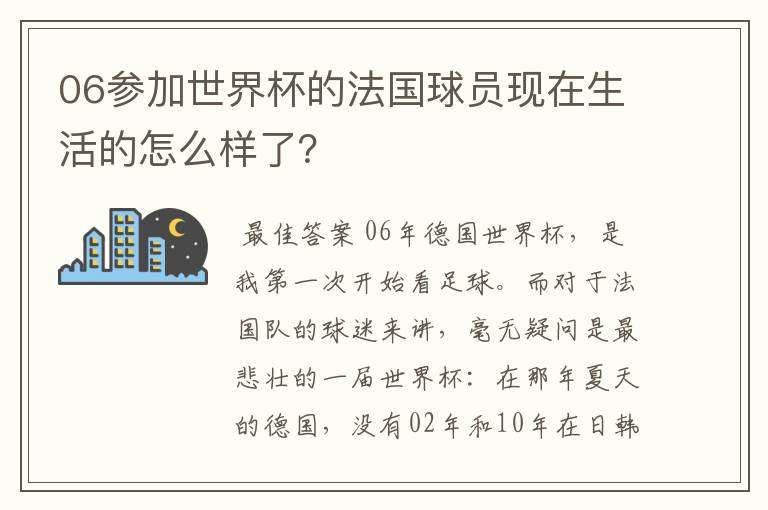 06参加世界杯的法国球员现在生活的怎么样了?