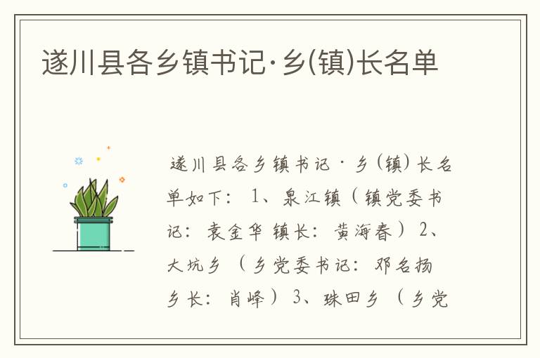 遂川县各乡镇书记·乡(镇)长名单