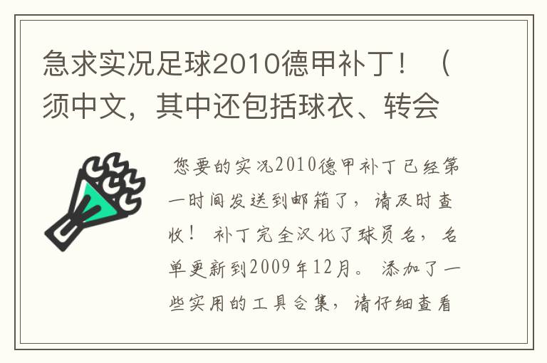 急求实况足球2010德甲补丁!(须中文,其中还包括球衣、转会更新)