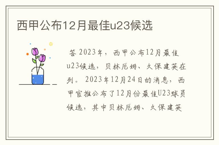 西甲公布12月最佳u23候选