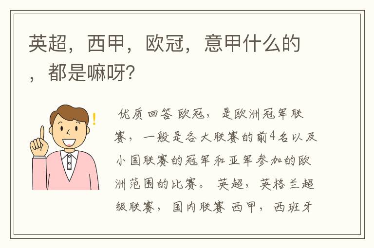英超,西甲,欧冠,意甲什么的,都是嘛呀?