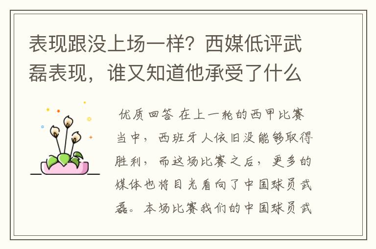 表现跟没上场一样?西媒低评武磊表现,谁又知道他承受了什么呢?