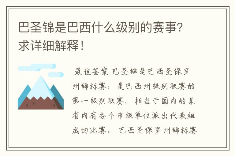 巴圣锦是巴西什么级别的赛事?求详细解释!