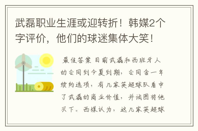 武磊职业生涯或迎转折!韩媒2个字评价,他们的球迷集体大笑!