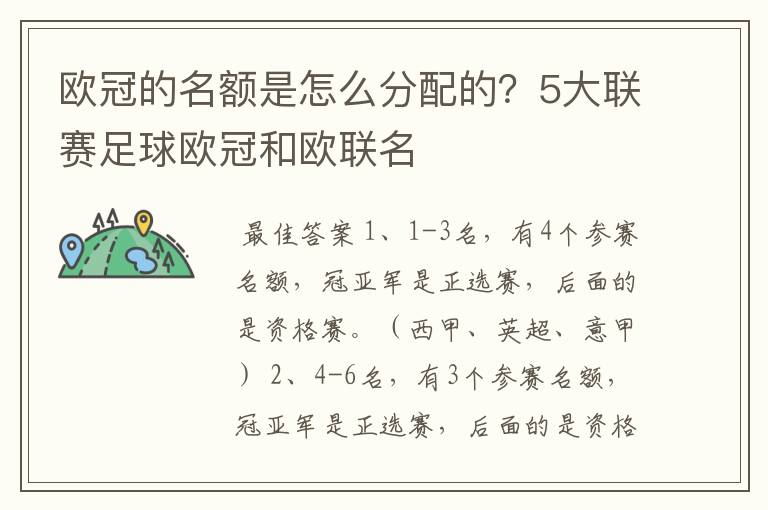 欧冠的名额是怎么分配的?5大联赛足球欧冠和欧联名