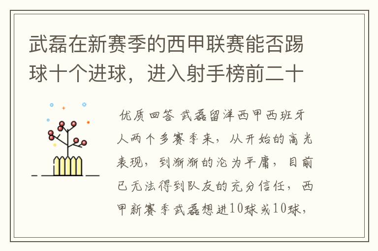 武磊在新赛季的西甲联赛能否踢球十个进球,进入射手榜前二十?