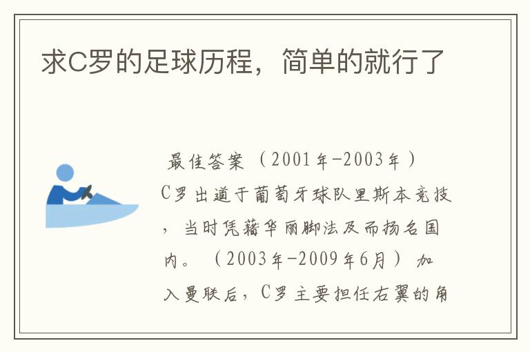 求C罗的足球历程,简单的就行了