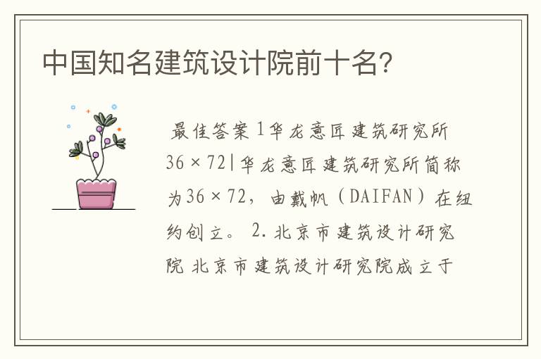 中国知名建筑设计院前十名?