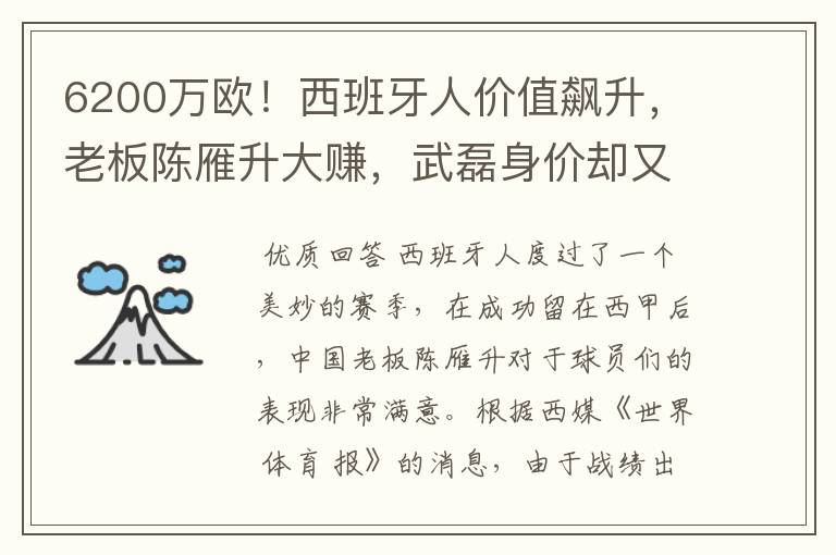 6200万欧!西班牙人价值飙升,老板陈雁升大赚,武磊身价却又缩水