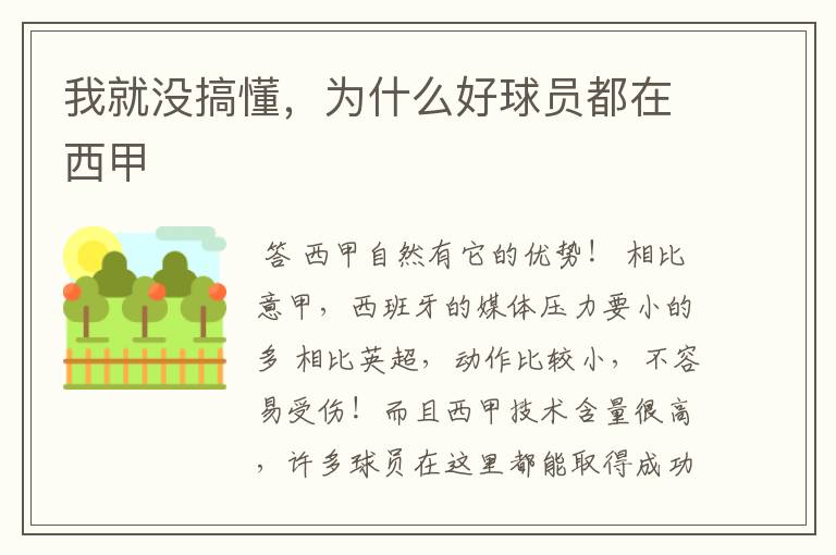 我就没搞懂,为什么好球员都在西甲