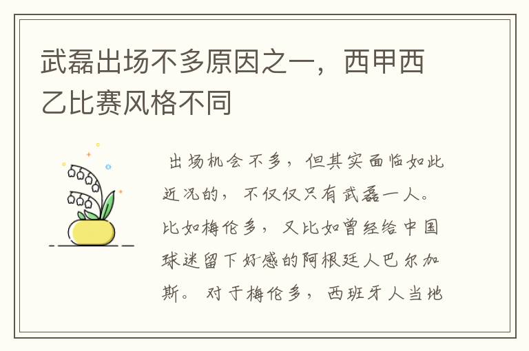 武磊出场不多原因之一,西甲西乙比赛风格不同