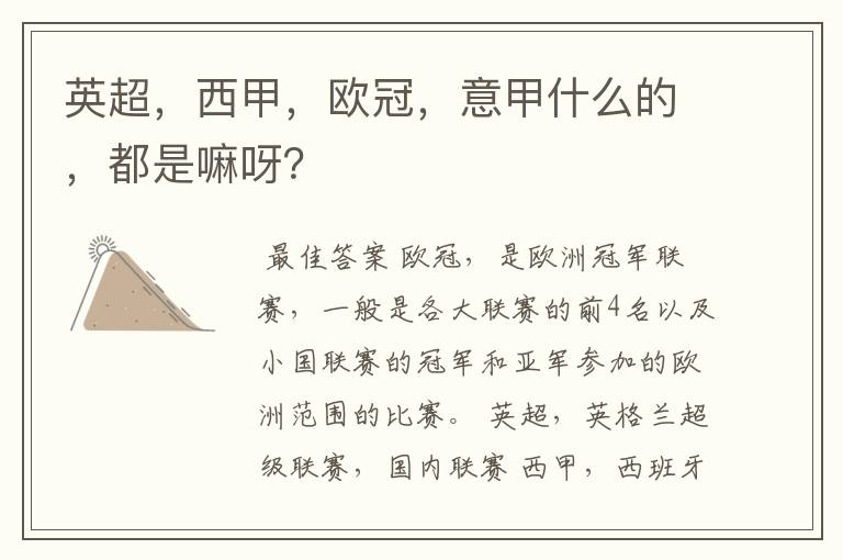 英超,西甲,欧冠,意甲什么的,都是嘛呀?