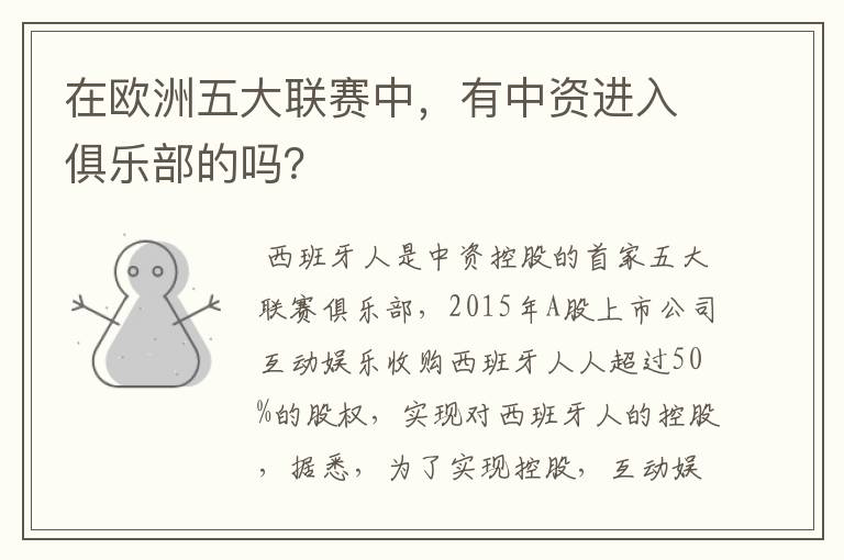 在欧洲五大联赛中,有中资进入俱乐部的吗?