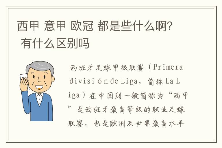 西甲 意甲 欧冠 都是些什么啊? 有什么区别吗