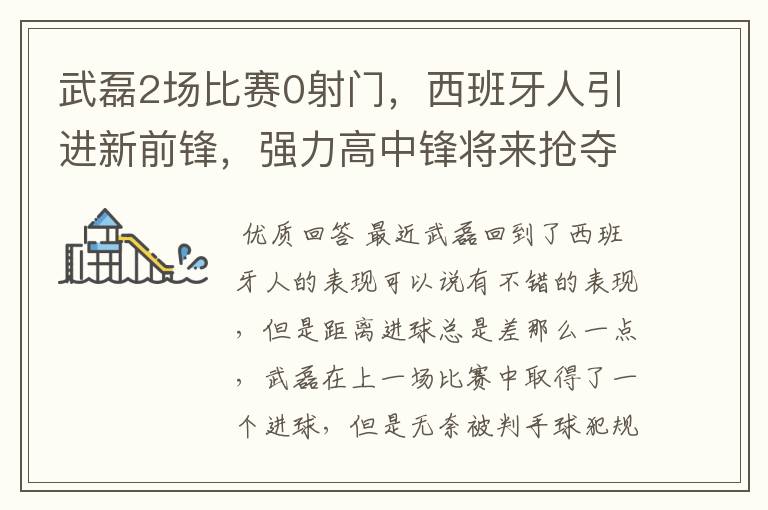 武磊2场比赛0射门,西班牙人引进新前锋,强力高中锋将来抢夺位置
