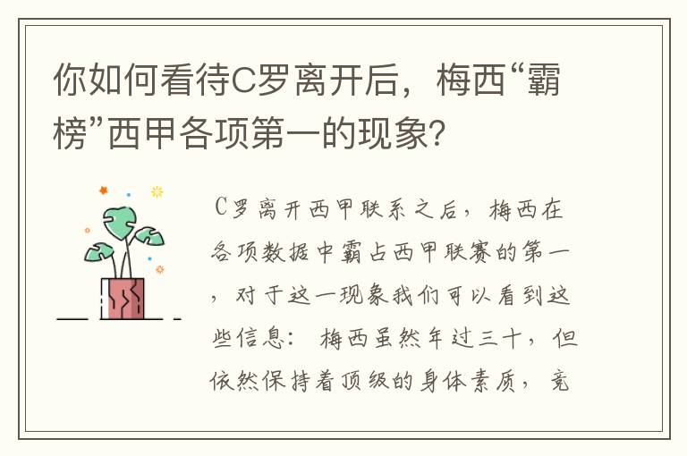 你如何看待C罗离开后,梅西“霸榜”西甲各项第一的现象?
