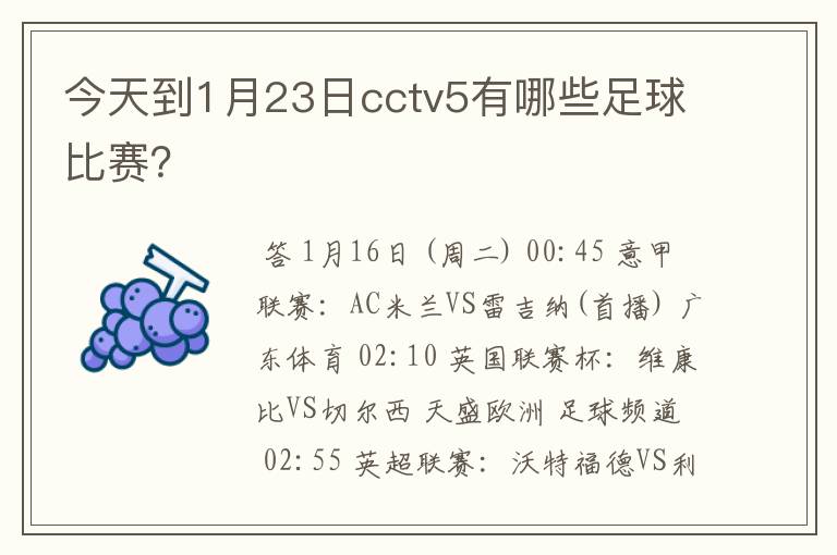 今天到1月23日cctv5有哪些足球比赛?
