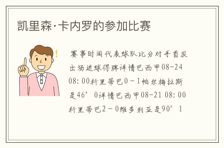 凯里森·卡内罗的参加比赛