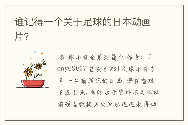 谁记得一个关于足球的日本动画片?