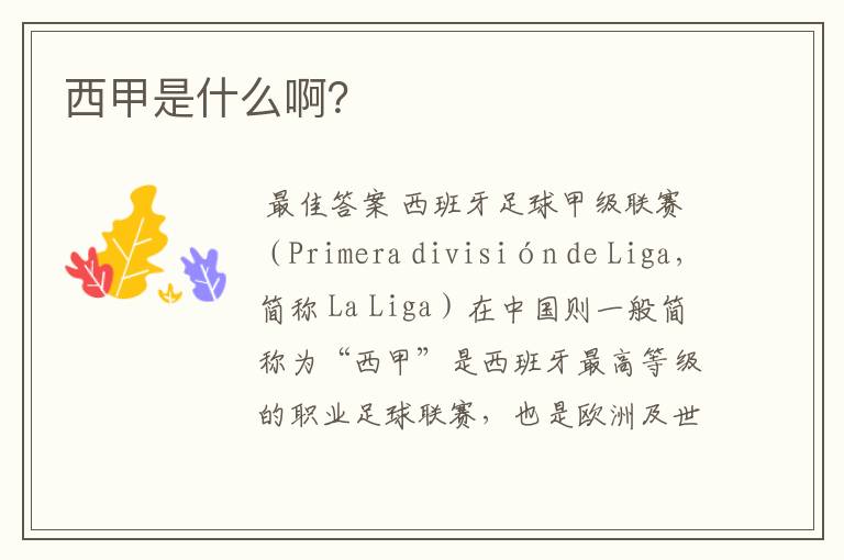 西甲是什么啊?