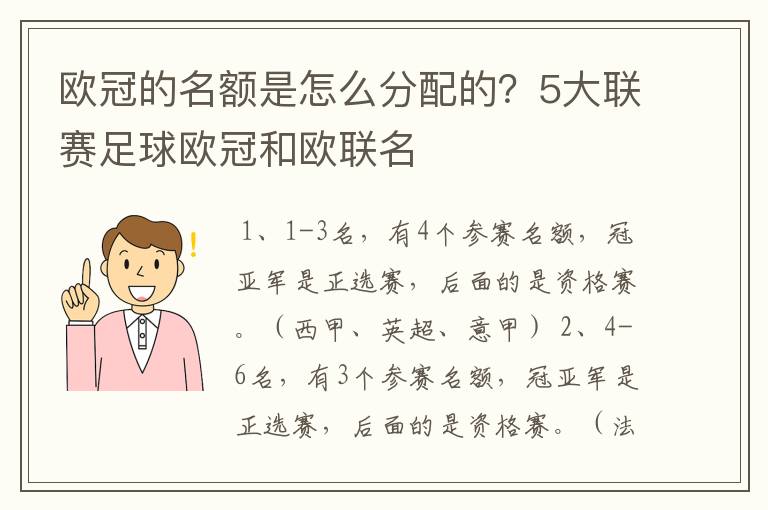 欧冠的名额是怎么分配的?5大联赛足球欧冠和欧联名