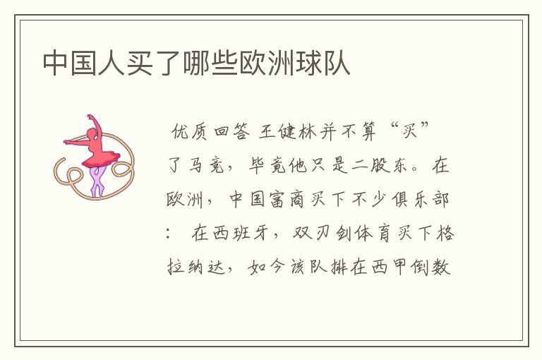 中国人买了哪些欧洲球队