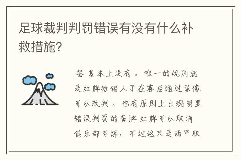足球裁判判罚错误有没有什么补救措施?