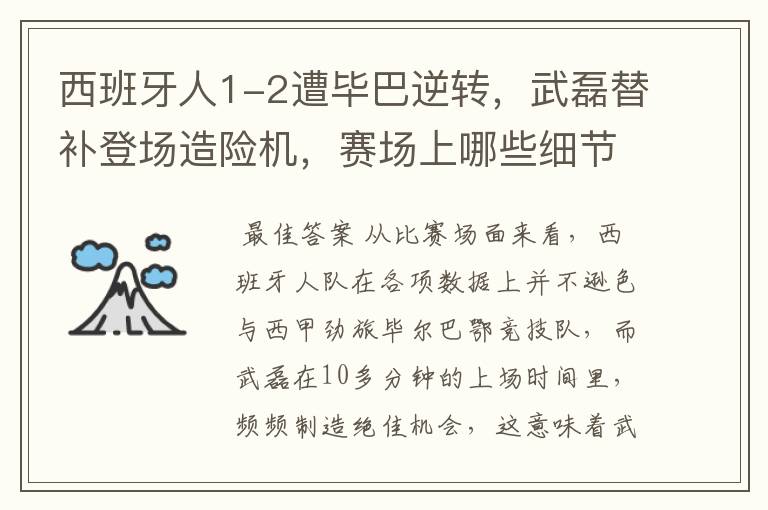 西班牙人1-2遭毕巴逆转,武磊替补登场造险机,赛场上哪些细节值得关注?