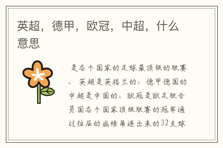 英超,德甲,欧冠,中超,什么意思