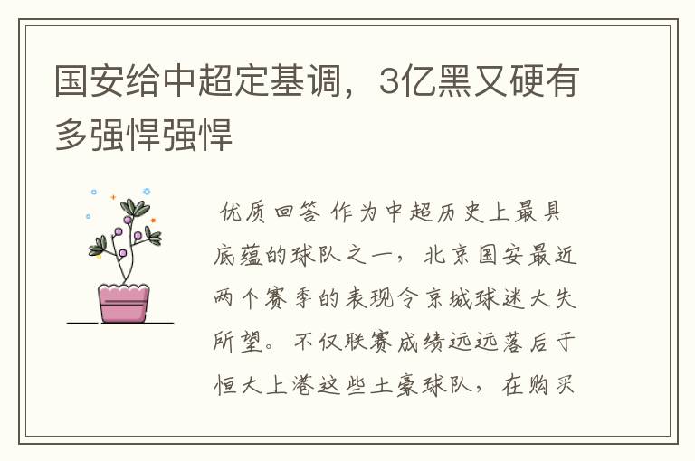 国安给中超定基调,3亿黑又硬有多强悍强悍