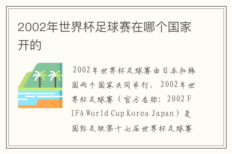 2002年世界杯足球赛在哪个国家开的