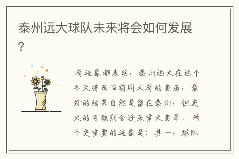泰州远大球队未来将会如何发展?
