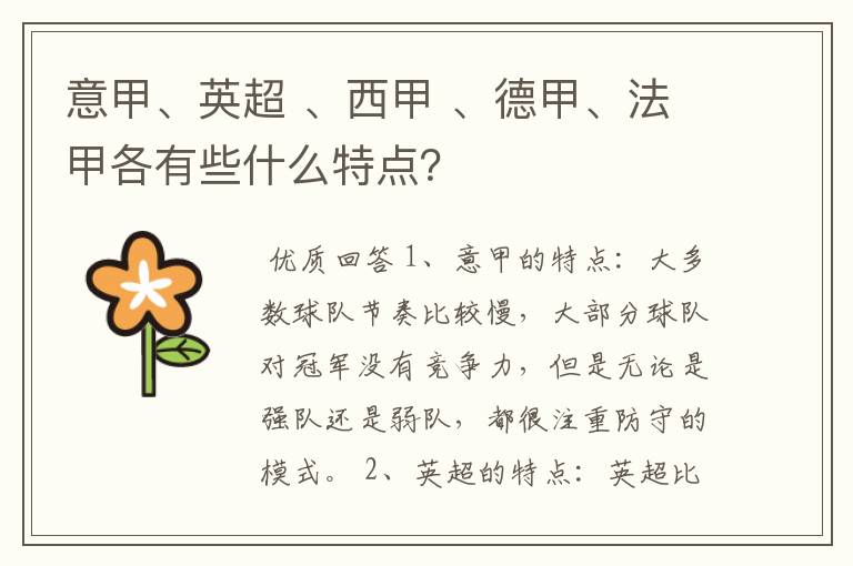 意甲、英超 、西甲 、德甲、法甲各有些什么特点?