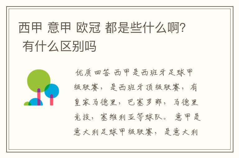 西甲 意甲 欧冠 都是些什么啊? 有什么区别吗